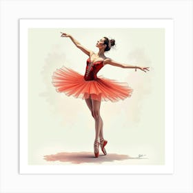 Watercolor Painting Of A French Opera Ballerina, Graceful And Enchanting Scene 1 Art Print