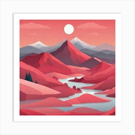 Misty mountains background in red tone 16 Art Print