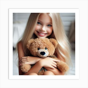 Little Girl With Teddy Bear 7 Art Print