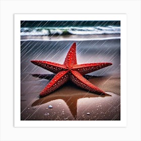 Starfish In The Rain on the beach Art Print