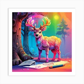 Deer In The Forest 35 Art Print