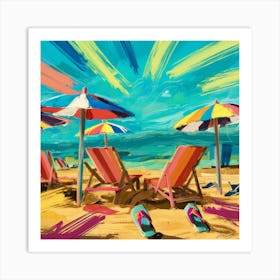 Sunlit Serenity Digital Painting Of Summer Lines On A Sandy Beach, Bathed In Gentle Sun Rays (2) Art Print