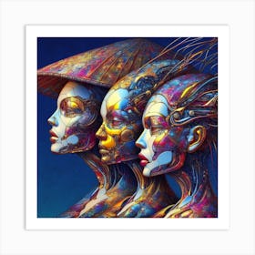 Three Women In Hats 1 Art Print