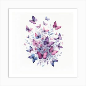 Butterflies On A White Background Art Print