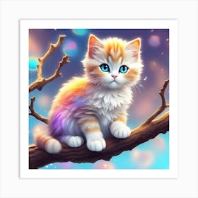 Cute Kitten On A Branch 4 Art Print