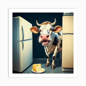 Cow In The Fridge Art Print