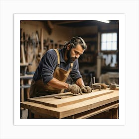 Carpenter Working In Workshop Art Print