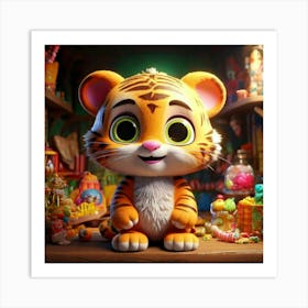 Firefly 3d, Animated, Cute, Little, Happy, Green, Tiger, Yellow Eyes, Candy, Store, Whimsical, Playf (1) 1 Art Print