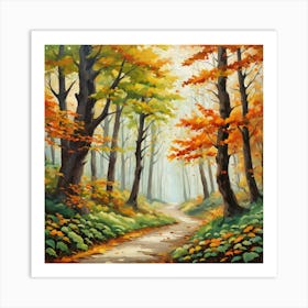 Forest In Autumn In Minimalist Style Square Composition 302 Art Print