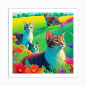 Cats In The Meadow2 Art Print