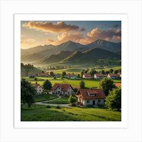 Sunset In The Village City art print Art Print