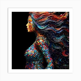 Maraclemente 3d Mosaic Black Mermaid Curly Long Hair Vibrant Me D9a853e1 92fa 4f49 Bc54 Ab925aed7c74 Art Print