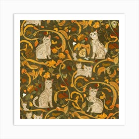 William Morris Style Cats Textiles 1 Art Print