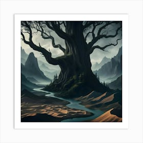 An Image Of A Deep, Dark Forest With Ancient, Towering Trees 1 Art Print