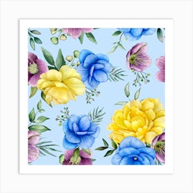 Watercolor Flowers Seamless Pattern Art Print