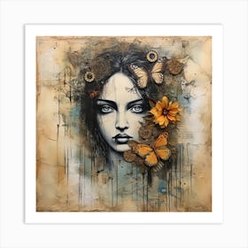 'The Girl With Butterflies' Art Print