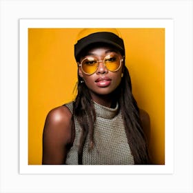 Firefly Stylish Girl In Cap And Yellow Sunglasses 89348 Art Print