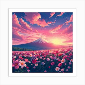 Flower Field At Sunset Art Print