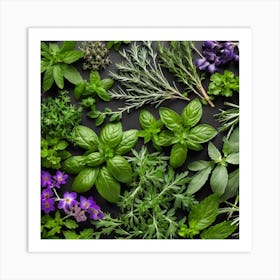 Top View Of Herbs On A Black Background 2 Art Print