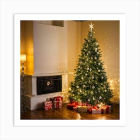 Christmas Tree Illuminated Season Home Background Holiday Merry Magic Fire Celebration Hou (25) Art Print