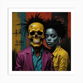 Urban Haunt Halloween Skulls In Basquiat's Embrace Art 3 Art Print