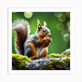 Squirrel On Moss Art Print