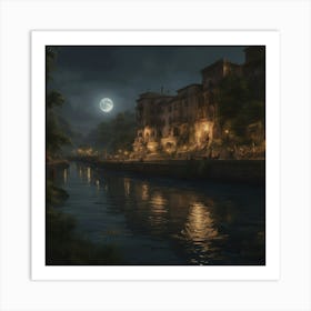 Moonlight Over The River Art Print