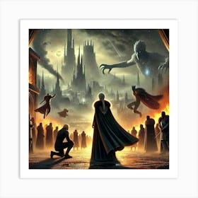 A Dramatic Scene Showing The Mantleborn City Under Converted Art Print