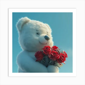 Teddy Bear With Roses Art Print