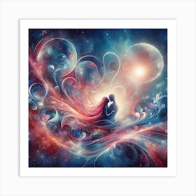 Couple Kissing In The Night Sky Art Print