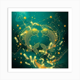 Pisces in gold Art Print