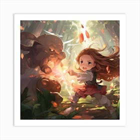 Girl In The Forest Anime Art Print