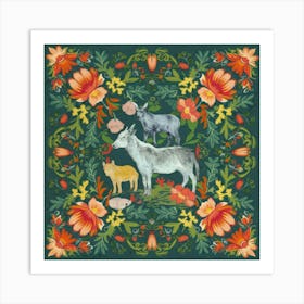 Donkeys And Flowers Art Print