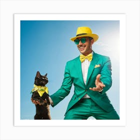 A Fashionable Adult Businessman In A Green Summer Suit Coupled With A Vibrant Yellow 3 Piece Access (6) Art Print