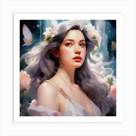 Beautiful Girl With White Hair Art Print