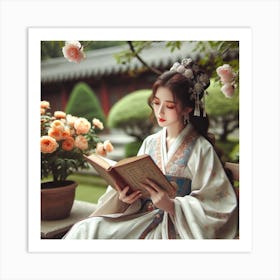 Chinese Woman Reading Book Art Print
