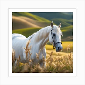 White Horse In The Field Art Print