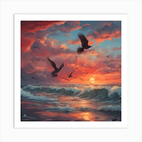 Crows At Sunset Art Print