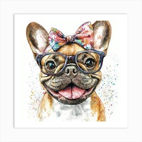 French Bulldog With Glasses 3 Art Print