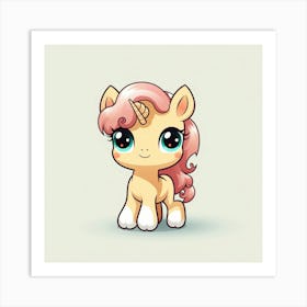 a pink unicorn with peach hair and peach hair Art Print