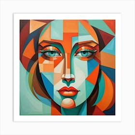 Cubism Woman Face Vibrant Colours Art Print