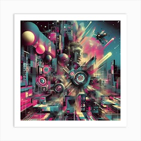 An Abstract Dadaist Collage In Neon Tones And 4k Resolutions Of A Post Apocalyptic World 2 Art Print