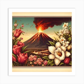 Volcano and flowers Art Print