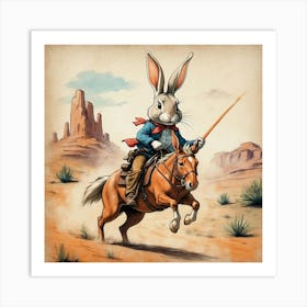 Rabbit On Horseback 3 Art Print