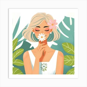 Beautiful Girl With Flowers Art Print