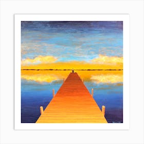 The Pier Man Looking At Sunset Art Print