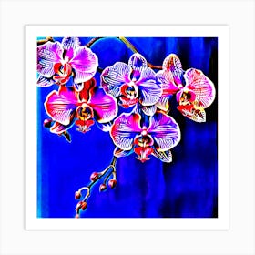 Orchids On A Blue Background Art Print