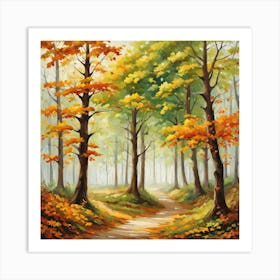 Forest In Autumn In Minimalist Style Square Composition 187 Art Print