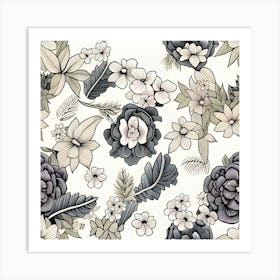 Black And White Floral Pattern 1 Art Print