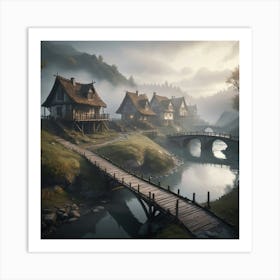 Village In The Fog Art Print